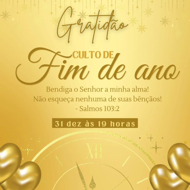 Nosso último culto do ano, estaremos juntos agradecendo a Deus por mais uma ano 🙏🏻

#pibitaúna