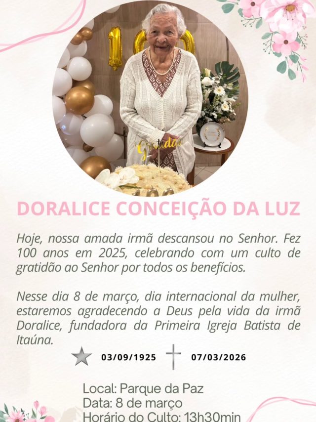 Hoje daremos um até logo a nossa querida irmã Doralice Conceição da Luz membro fundadora de nossa igreja, que Deus conforte a família, amigos e nossos irmãos nesse momento 🙏🏻