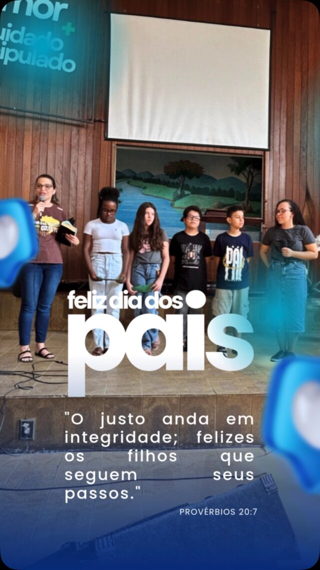 PAI, UM PRESENTE DE DEUS! Hoje, através das vozes e dos corações das nossas crianças, celebramos aqueles que receberam de Deus a missão de amar, proteger, ensinar e conduzir sua família pelo caminho da fé. Mais do que palavras, os filhos aprendem através do exemplo. Cada atitude, cada ensinamento e cada demonstração de amor pode deixar marcas que atravessam gerações. Neste Dia dos Pais, celebramos homens que, com suas vidas, refletem o amor, o cuidado e a força do nosso Pai Celestial. Que Deus abençoe cada pai, renove suas forças e faça de cada lar um lugar onde Seu amor seja vivido todos os dias. “O justo anda em integridade; felizes os filhos que seguem seus passos.” Provérbios 20:7 Um lindo Dia dos Pais! Uma homenagem das nossas crianças a todos os pais. Ministério DEPIN
