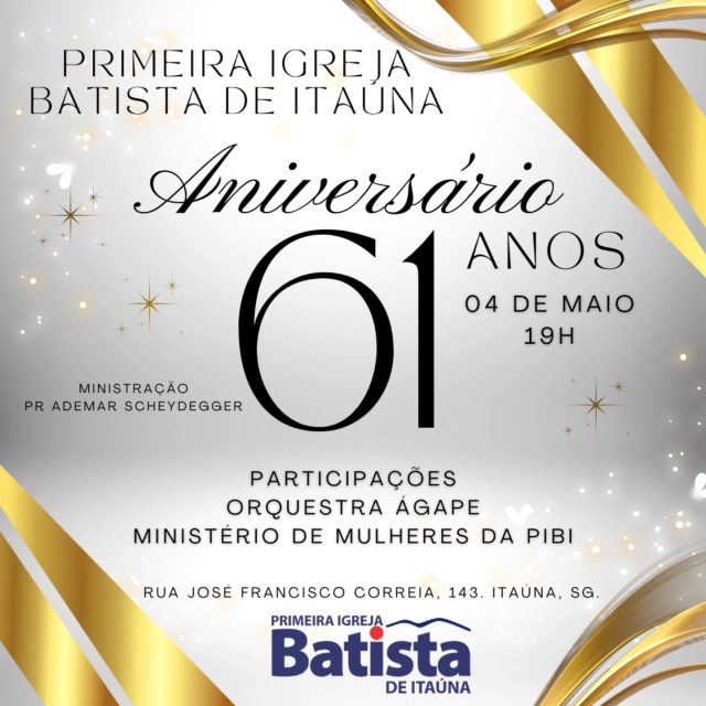 Nosso aniversário de 61 anos está chegando e você é nosso convidado. Compartilhe e venha adorar a Deus nesta noite de agradecimento.